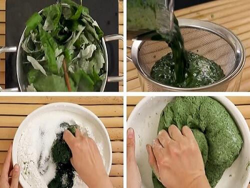 Sơ chế lá gai để làm bánh ít lá gai không bị chát
